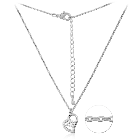 STERLING SILVER 925 NECKLACE WITH SMALL JEWELED OPEN HEART PENDANT