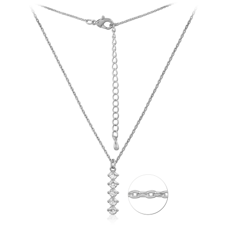 STERLING SILVER 925 NECKLACE WITH VERTICAL JEWELED BAR PENDANT DESIGN