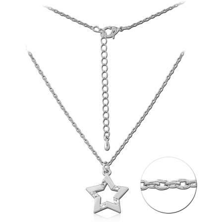STERLING SILVER 925 NECKLACE WITH OPEN STAR OUTLINE PENDANT DESIGN