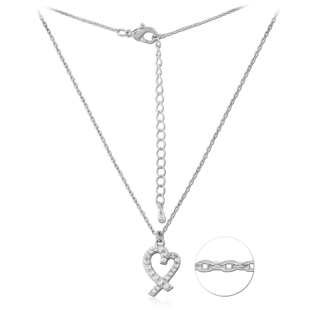 STERLING SILVER 925 NECKLACE WITH JEWELED CROSSOVER HEART PENDANT DESIGN