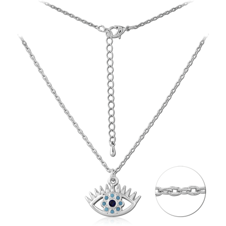 STERLING SILVER 925 NECKLACE EYE PENDANT BLUE AND CLEAR GEMS LASHES DESIGN