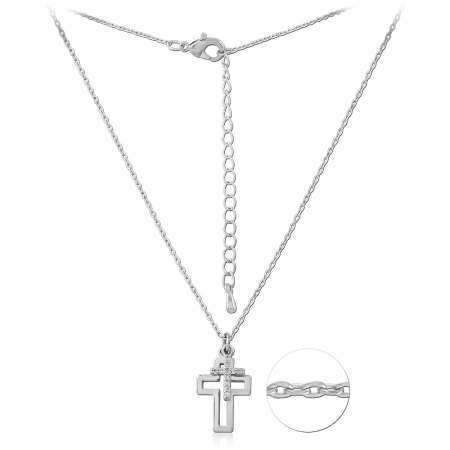STERLING SILVER 925 NECKLACE DOUBLE OUTLINE CROSS PENDANT POLISHED OPENWORK DESIGN