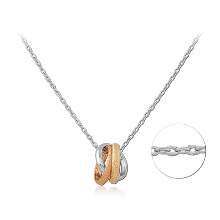 STERLING SILVER 925 NECKLACE INTERLOCKING RINGS PENDANT TEXTURED AND POLISHED