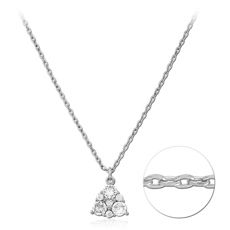 STERLING SILVER 925 NECKLACE TRIANGULAR CLUSTER PENDANT WITH CLEAR ROUND GEMS