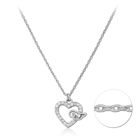STERLING SILVER 925 NECKLACE OPEN HEART PENDANT WITH TREBLE CLEF AND GEMS