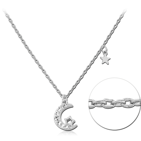 STERLING SILVER 925 NECKLACE CRESCENT MOON AND STAR PENDANT WITH STAR CHARM