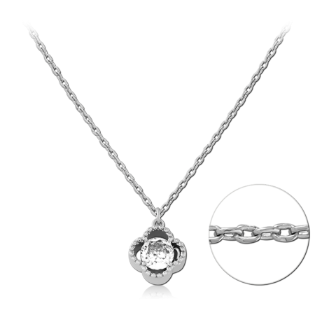 RHODIUM PLATED STERLING SILVER 925 NECKLACE HALO PENDANT WITH CLEAR GEM