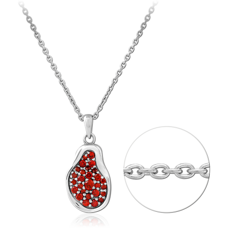 RHODIUM PLATED STERLING SILVER 925 NECKLACE ORGANIC OUTLINE RED CRYSTAL PAVE