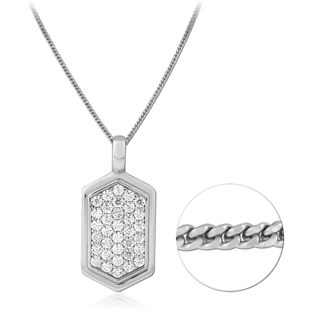 STERLING SILVER 925 NECKLACE HEXAGON PAVE GEM PENDANT CURB CHAIN