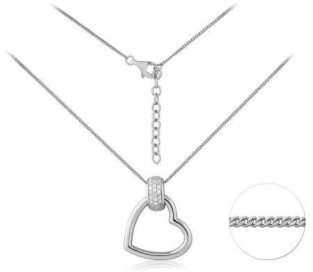 STERLING SILVER 925 NECKLACE OPEN HEART PENDANT PAVE BAIL ADJUSTABLE CHAIN