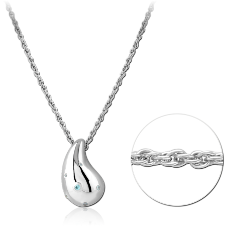 STERLING SILVER 925 NECKLACE TEARDROP PENDANT POLISHED WITH GEM ACCENTS ROPE CHAIN