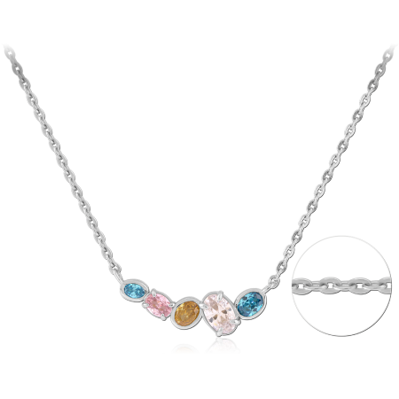STERLING SILVER 925 RHODIUM PLATED JEWELED NECKLACE WITH PENDANT