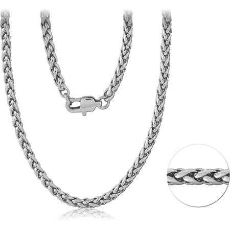 STAINLESS STEEL NECKLACE WHEAT CHAIN WITH LOBSTER CLASP POLISHED FINISH