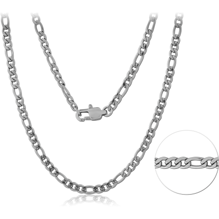 STAINLESS STEEL NECKLACE FIGARO CHAIN WITH LOBSTER CLASP POLISHED FINISH