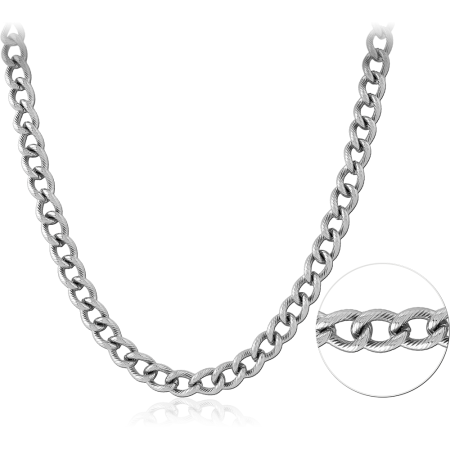 STAINLESS STEEL NECKLACE TEXTURED CURB CHAIN