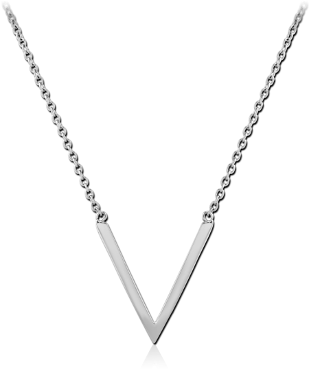 SURGICAL STEEL NECKLACE CHEVRON V BAR PENDANT POLISHED