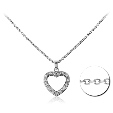 316L SURGICAL STEEL NECKLACE OPEN HEART PENDANT JEWELED HALO DESIGN DETAIL