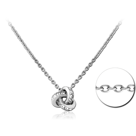 316L SURGICAL STEEL NECKLACE INTERLOCKING RINGS PENDANT WITH JEWELED ACCENT