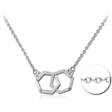 316L SURGICAL STEEL NECKLACE INTERLOCKING HANDCUFFS PENDANT POLISHED LINKED DESIGN