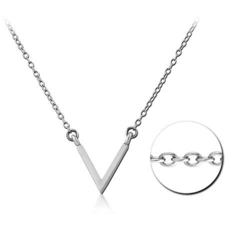 SURGICAL STEEL NECKLACE V BAR PENDANT POLISHED CABLE CHAIN