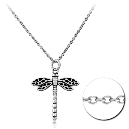 316L SURGICAL STEEL NECKLACE WITH DRAGONFLY PENDANT AND CUTOUT WINGS DETAILING
