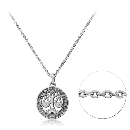 316L SURGICAL STEEL NECKLACE WITH ROUND OPENWORK SCALES ZODIAC MEDALLION PENDANT