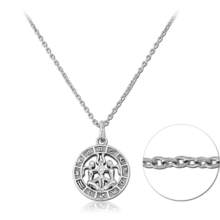316L SURGICAL STEEL NECKLACE WITH ROUND OPENWORK TWINS ZODIAC MEDALLION PENDANT