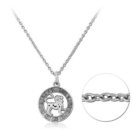 316L SURGICAL STEEL NECKLACE WITH ROUND OPENWORK LION ZODIAC MEDALLION PENDANT