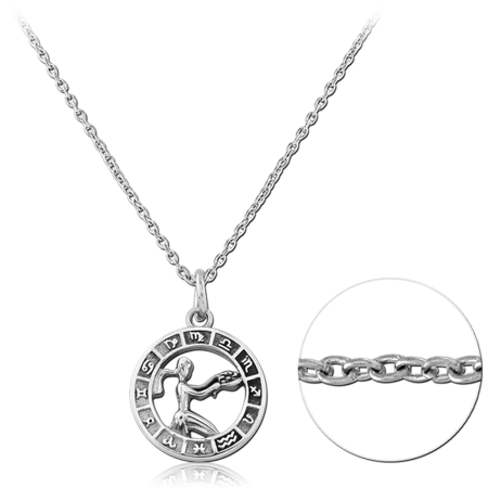 316L SURGICAL STEEL NECKLACE WITH ROUND OPENWORK ARCHER ZODIAC MEDALLION PENDANT