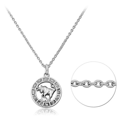 316L SURGICAL STEEL NECKLACE WITH ROUND OPENWORK BULL ZODIAC MEDALLION PENDANT
