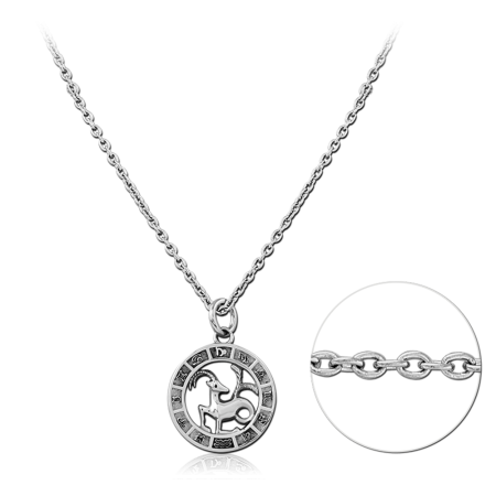 316L SURGICAL STEEL NECKLACE WITH ROUND OPENWORK CENTAUR ARCHER ZODIAC MEDALLION PENDANT