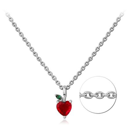 316L SURGICAL STEEL NECKLACE RED HEART GEM WITH GREEN LEAF AND DROP PENDANT