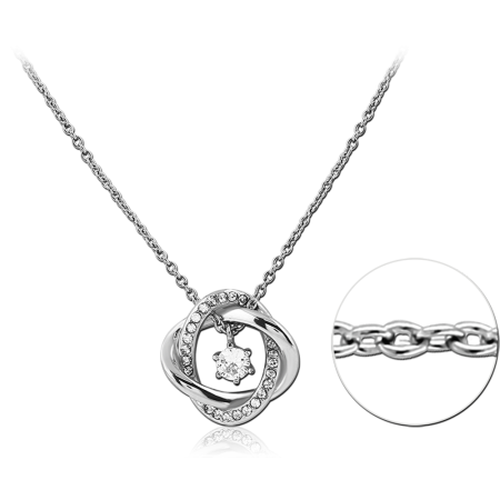 316L SURGICAL STEEL NECKLACE INTERLOCKING CIRCLE PAVE WITH DANGLE CLEAR GEM