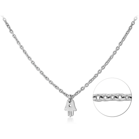 316L SURGICAL STEEL NECKLACE HAMSA HAND PENDANT SMALL POLISHED CHARM