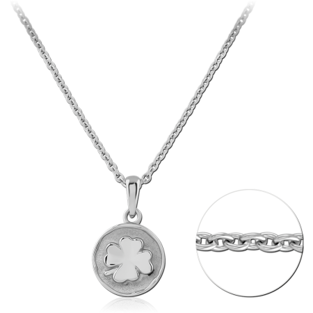 316L SURGICAL STEEL NECKLACE FOUR LEAF CLOVER MEDALLION PENDANT POLISHED