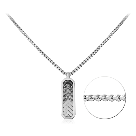316L SURGICAL STEEL NECKLACE RECTANGULAR BAR CHEVRON WITH BLACK GEM ACCENTS