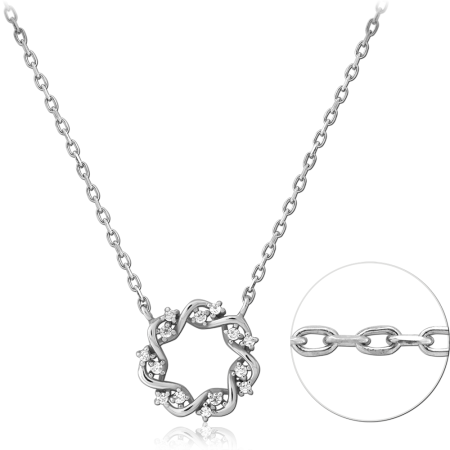 316L SURGICAL STEEL NECKLACE OPEN FLOWER WREATH PENDANT CLEAR GEMS