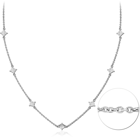 316L SURGICAL STEEL NECKLACE SQUARE CLEAR GEM STATION CHAIN