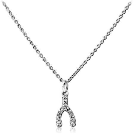 STERLING SILVER 925 JEWELED NECKLACE WITH PENDANT - WISH BONE