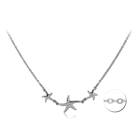 STERLING SILVER 925 NECKLACE THREE STARFISH CLUSTER PENDANT ON CABLE CHAIN