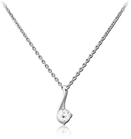 STERLING SILVER 925 NECKLACE CURVED DROP PENDANT SINGLE CLEAR GEM