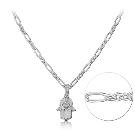 STERLING SILVER 925 NECKLACE HAMSA HAND CLEAR GEM PENDANT ON PAPERCLIP CHAIN