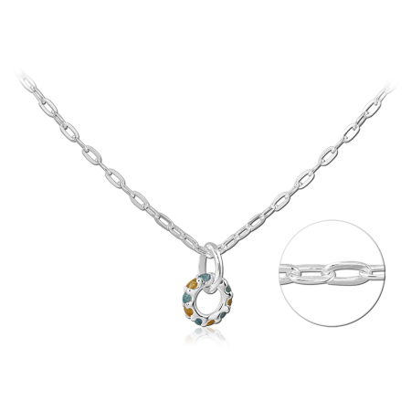 STERLING SILVER 925 NECKLACE RAINBOW GEM CIRCLE PENDANT ON CABLE CHAIN