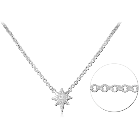 STERLING SILVER 925 NECKLACE STARBURST PENDANT CLEAR GEM ROLO CHAIN