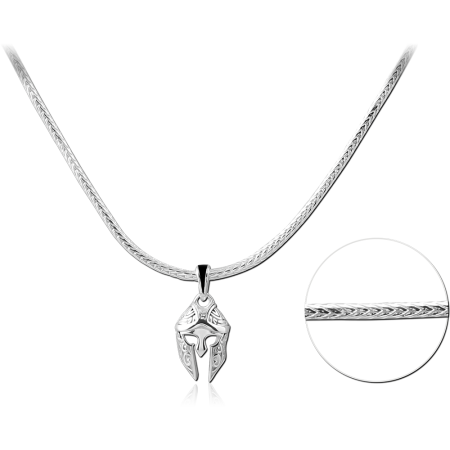 STERLING SILVER 925 NECKLACE SPARTAN HELMET PENDANT ON WHEAT CHAIN