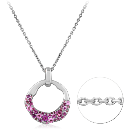 STERLING SILVER 925 NECKLACE OPEN HOOP PINK CRYSTAL PAVE