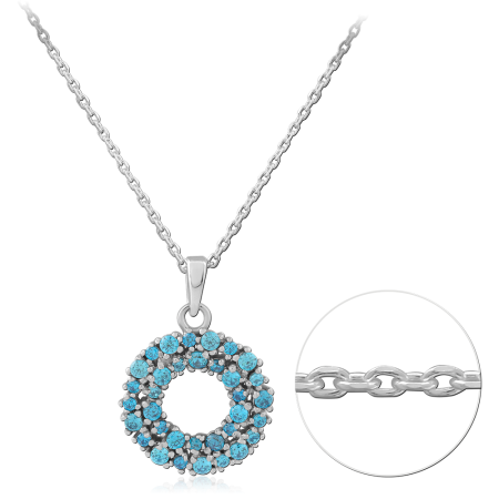 STERLING SILVER 925 NECKLACE CIRCLE HALO BLUE CRYSTAL CLUSTER