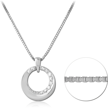 STERLING SILVER 925 NECKLACE OPEN CIRCLE CLEAR CRYSTAL INNER PAVE