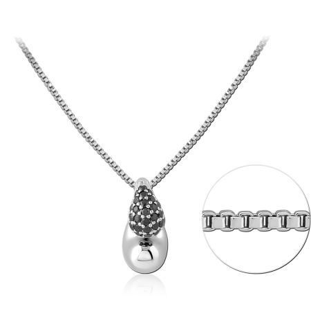 STERLING SILVER 925 NECKLACE TEARDROP BLACK CRYSTAL PAVE
