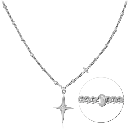 STERLING SILVER 925 NECKLACE NORTH STAR LARIAT DROP WITH BEADED CHAIN